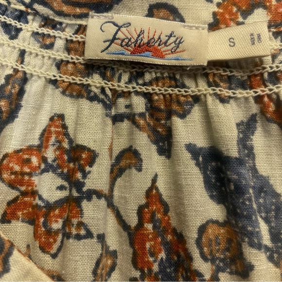 Faherty Linen Floral Blouse Long Sleeve Peasant Top Size S - Picture 8 of 9